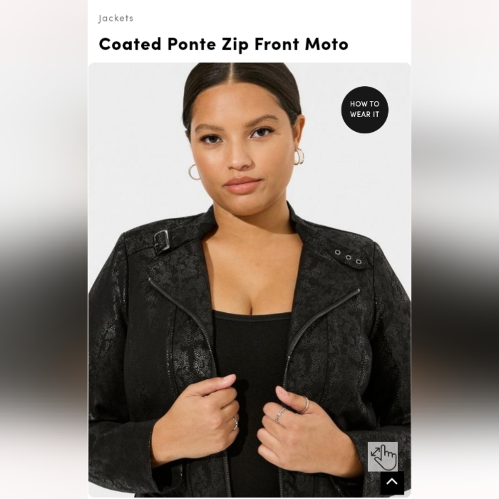 torrid Black Coated Ponte Zip Front Moto Jacket